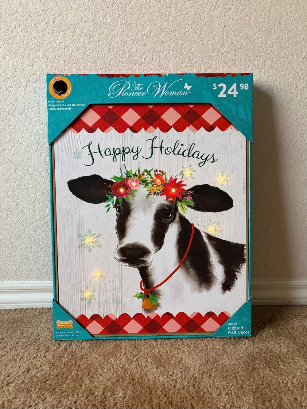 The Pioneer Woman Happy Holidays Cow Lighted Wall Décor